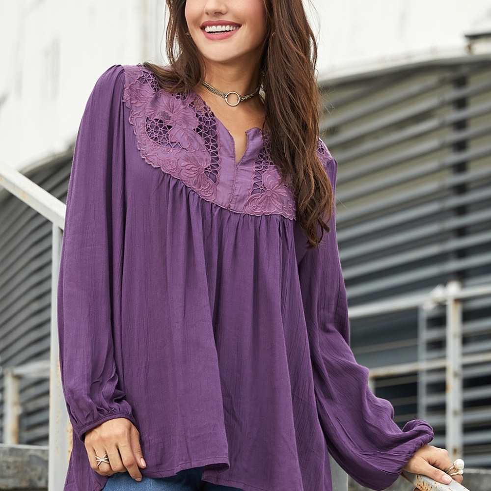 Eggplant Lace-Yoke Tunic - Women.